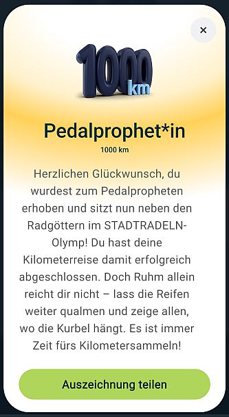 Auszeichnung 'Pedalprophet*in' beim Stadtradeln