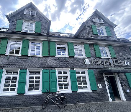 Schieferfassage mit  grünen Fensterläden