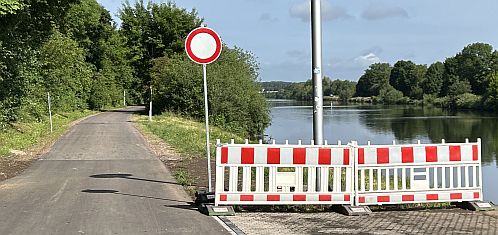 Gesperrter Saar-Radweg bei Wallerfangen